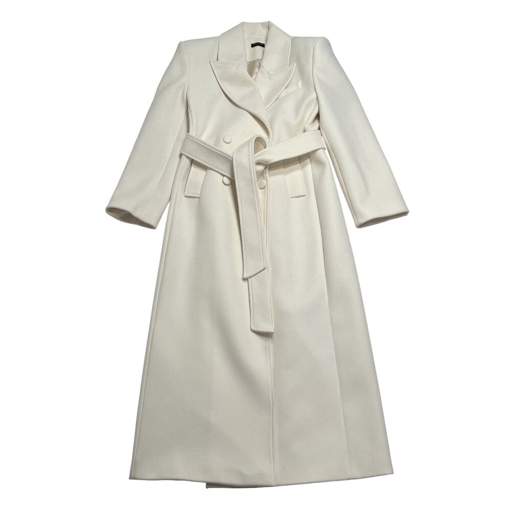 naked wardrobe Ivory Long Belted Trench Coat